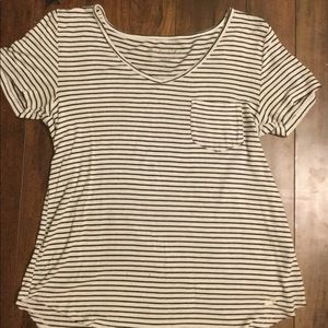Striped black and white tee with pocket